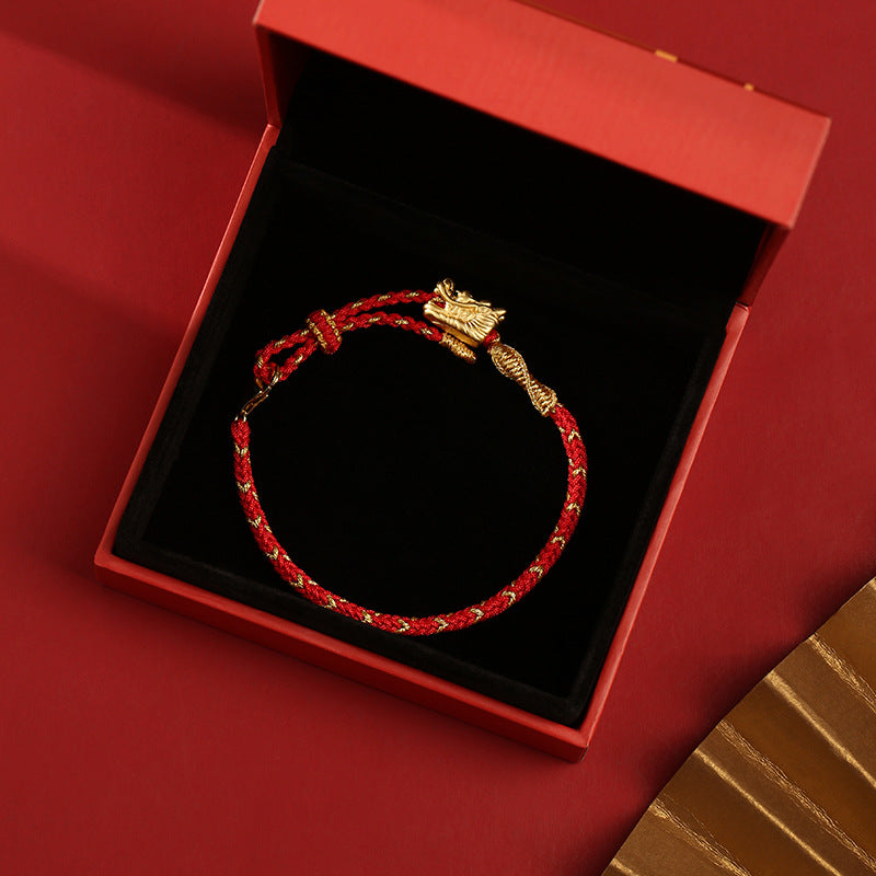 New Year's New Hand-woven National Style This Animal Year Red Rope Pure Silver Carrying Strap