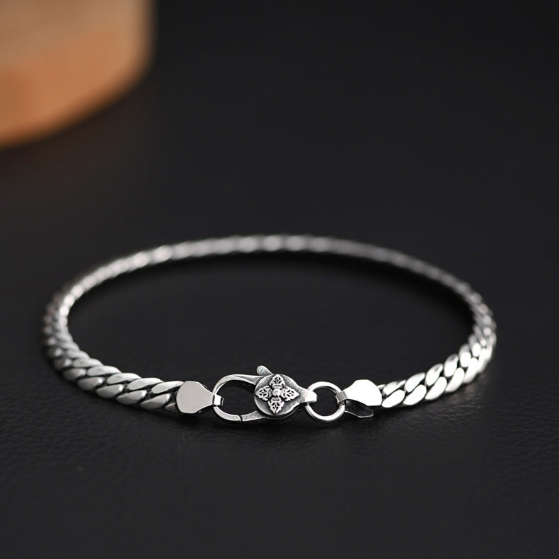 S925 Silver Flat Snake Glossy Curb Necklace Bracelet