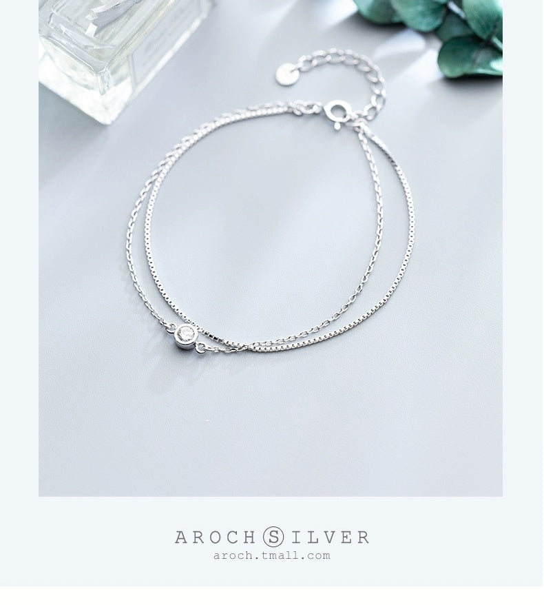 Silver Bracelet Women's Single Diamond Double-layer Fashion Bracelet