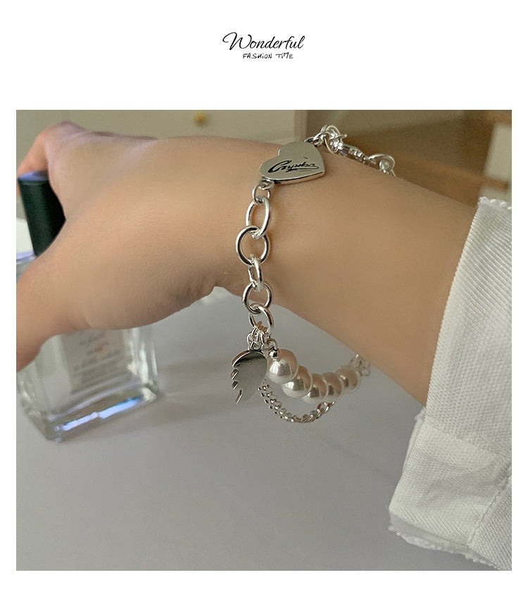 Retro Love Letter Bracelet Double-layer Pearl Bracelet