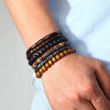 Simple Men's Multi-layer Wooden Bead Beaded Bracelet Suit