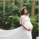 One-shoulder wedding dress Korean lace maternity dress - Nioor