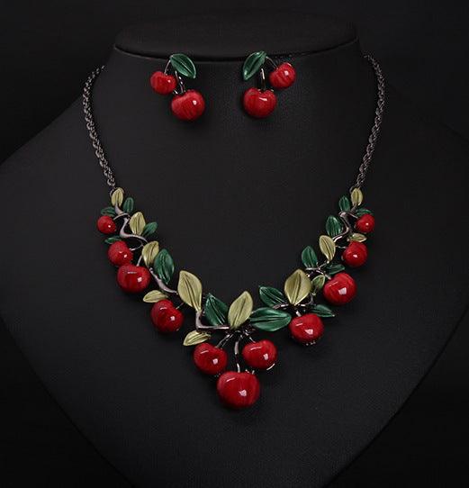 Europe and the United States big jewelry, cherry necklace, earrings set, women fashion evening dress, bride temperament accessories DD - Nioor