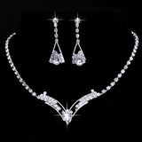 Fashion Korean water drop, bride necklace, earring set, silver plated wedding jewelry 2 sets - Nioor