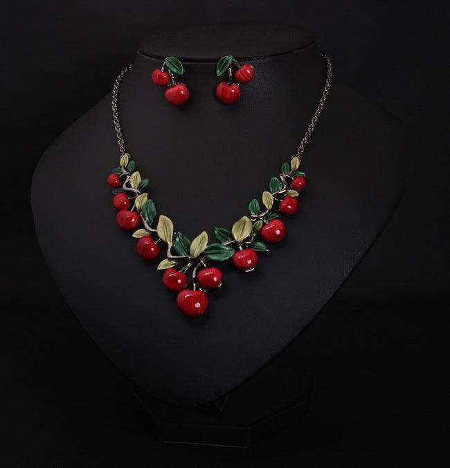 Europe and the United States big jewelry, cherry necklace, earrings set, women fashion evening dress, bride temperament accessories DD - Nioor