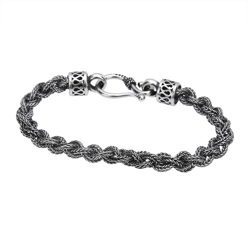 S925 Sterling Silver Distressed Woven Twisted Bracelet