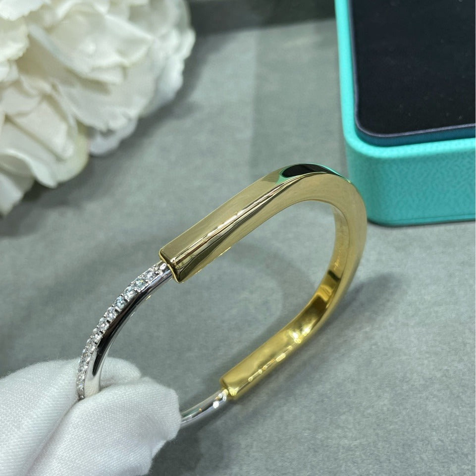 Color Separation Electroplating Half Diamond Lock Head Bracelet