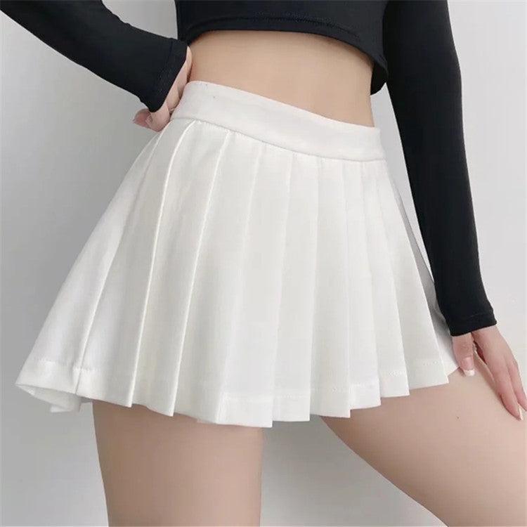 High Waist Front Short Back Length Pleated Skirt With Lining - Nioor