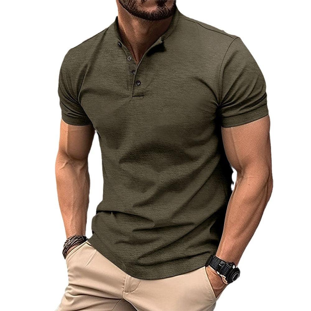 Men's Button Henry Collar Sports Polo Shirt - Nioor