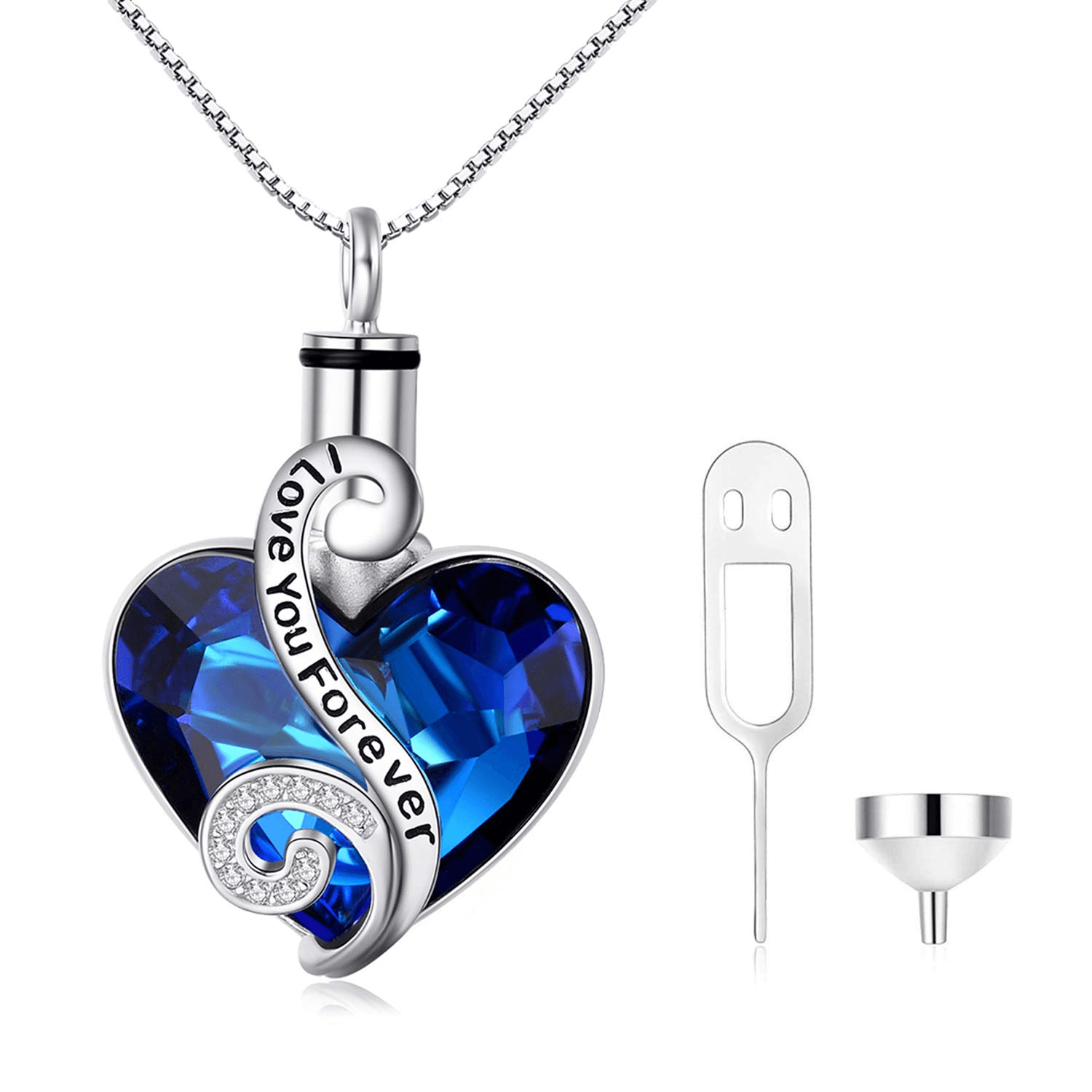 Crystal from Austria Heart Urn Cremation Keepsake Necklace in White Gold Plated Sterling Silver - Nioor