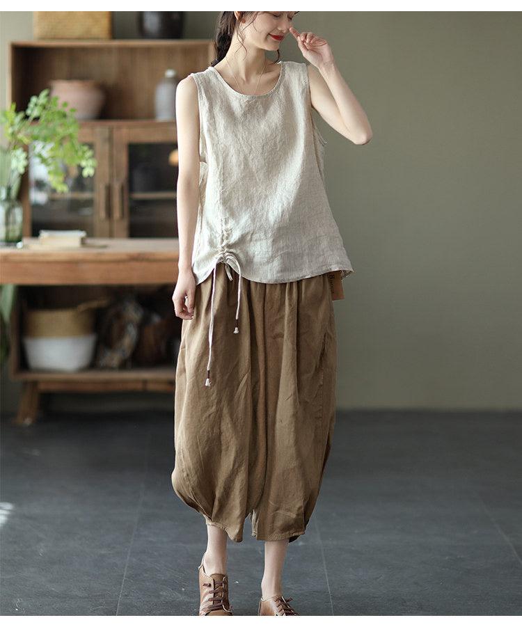 Cotton Harem Pants Linen Loose Bloomers - Nioor