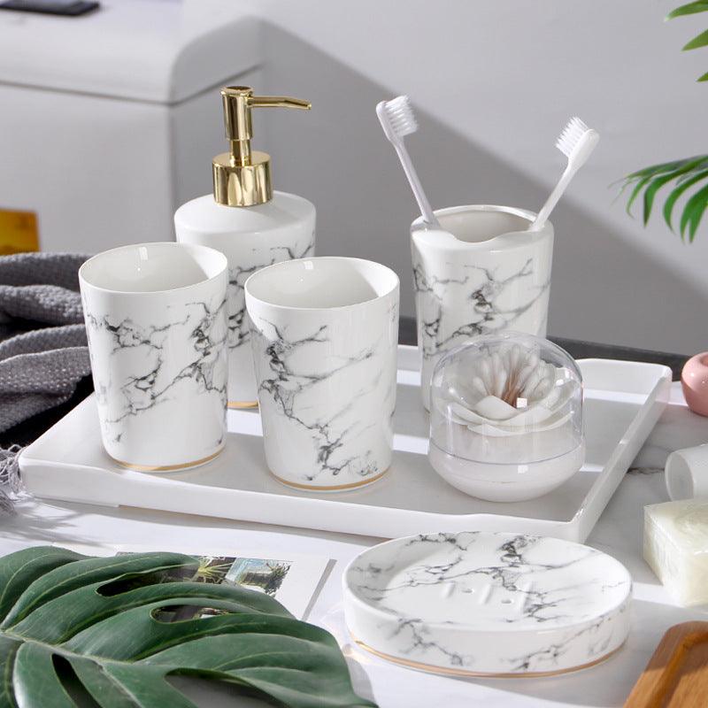 Marble Bathroom Washing And Brushing Cup Set - Nioor