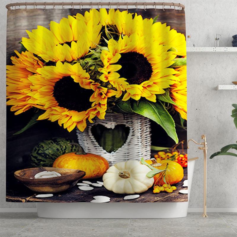 Sunflower Printed Shower Curtain Floor Mat Four-Piece Set - Nioor