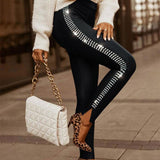 Commuter Rhinestone Small Slit Tight Trousers - Nioor