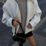 Pure White Short Cardigan Loose Woolen Coat - Nioor