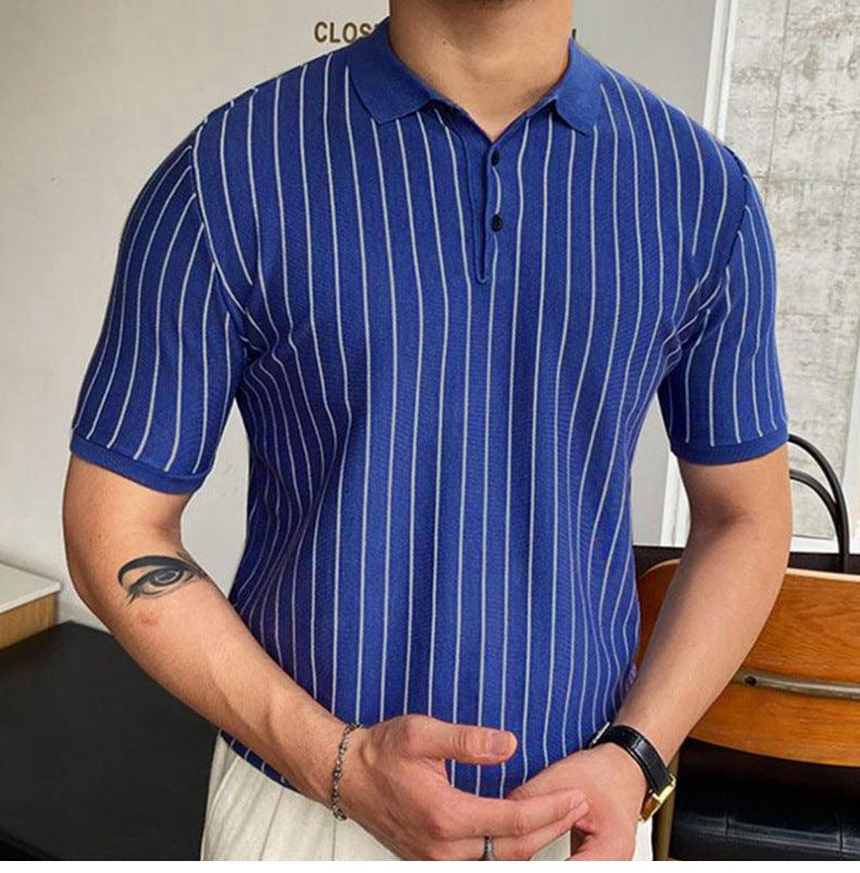 Summer New Striped Slim-fit Short Sleeve Lapel Business - Nioor