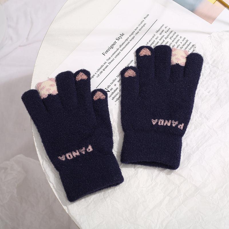 Knitted Gloves Touchscreen Winter Cute Panda Warm Goves For Cycling Women - Nioor