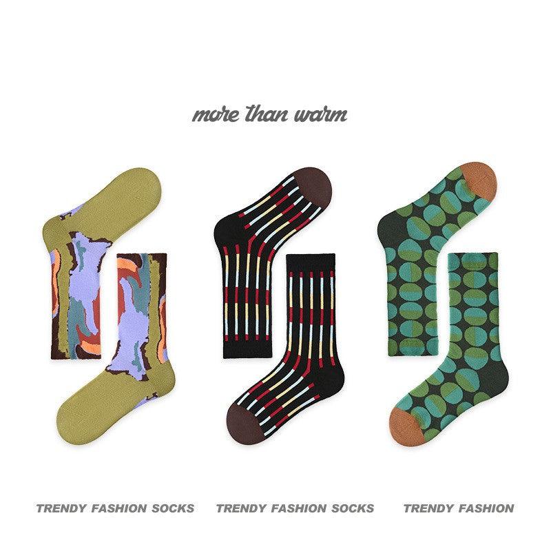 Classic Contrast Color Plaid Warmth Retention Material Tube Socks - Nioor