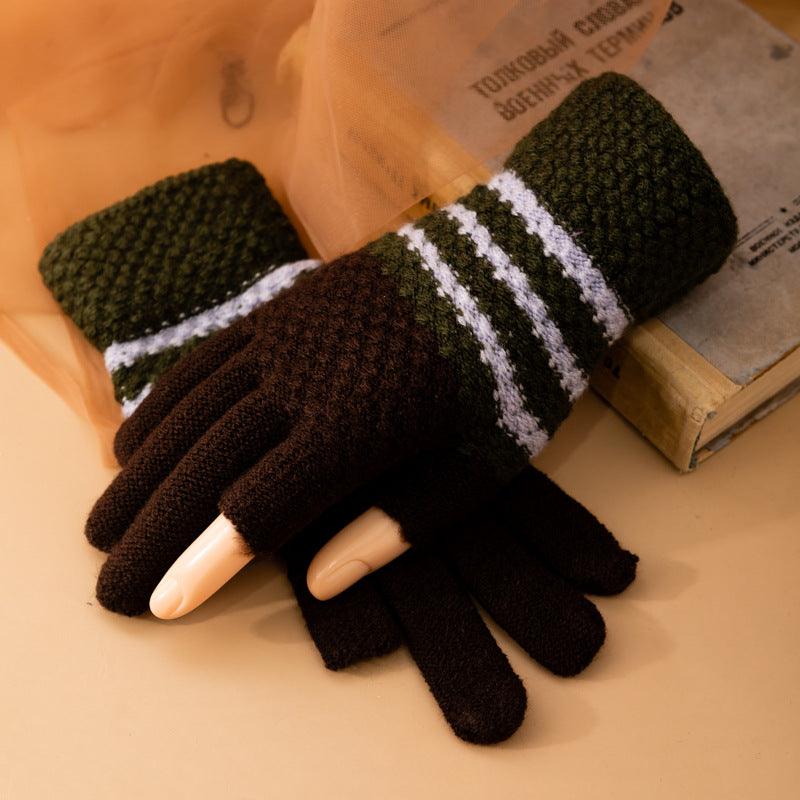 Fleece-lined Knitting Wool Cold-proof Gloves - Nioor