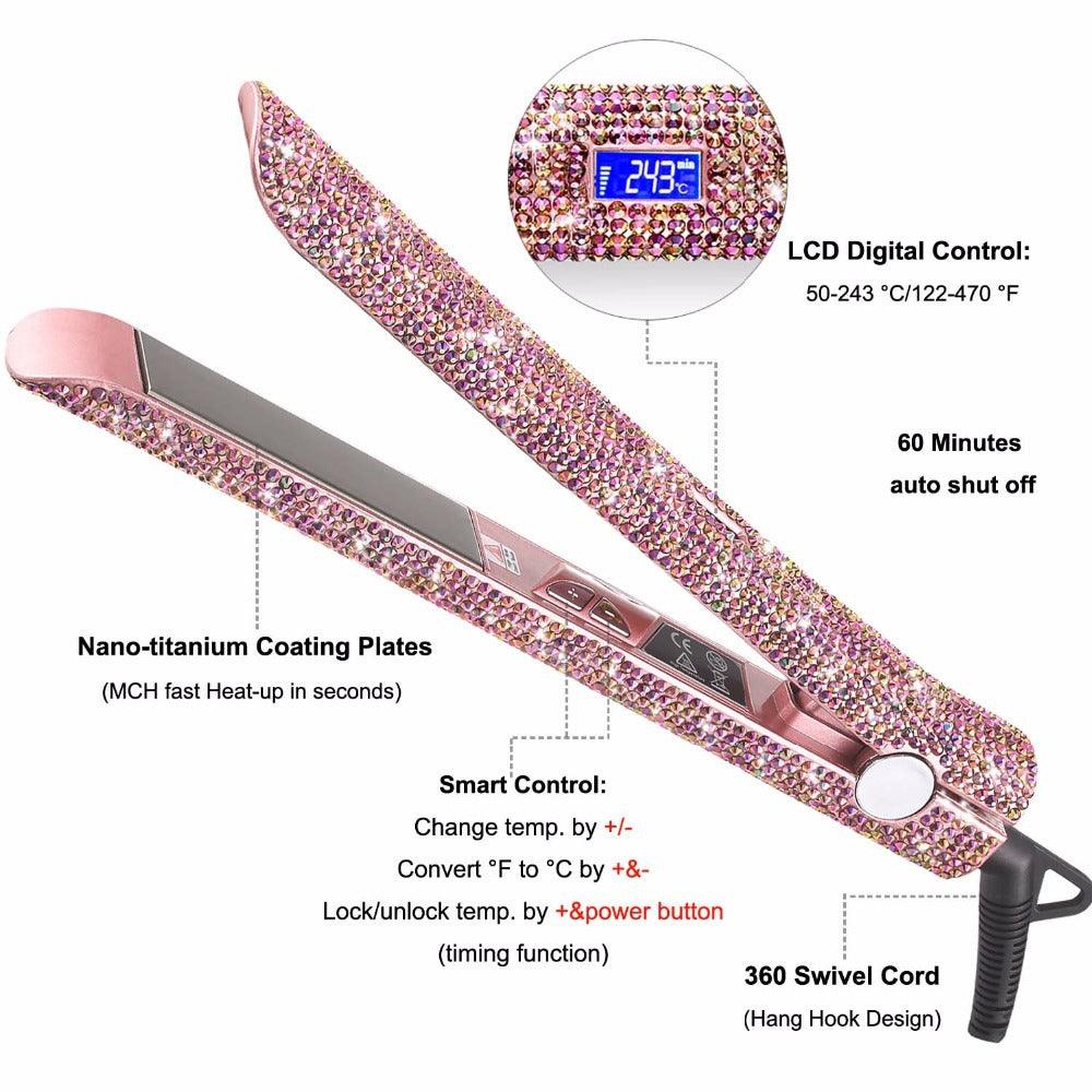 Professional Glitter Hair Flat Iron Titanium Plate Diamond Hair Straightener Crystal Hair Styling Hot Tools - Nioor