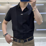 Men's Casual Short Sleeve Slim-fitting Patchwork Shirt - Nioor