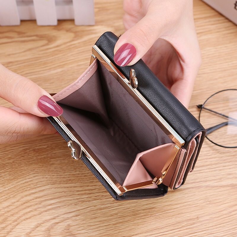 Three Fold Two Hearts Women's Purse Female Student Cute Coin Purse Short Style Multi-card Clip