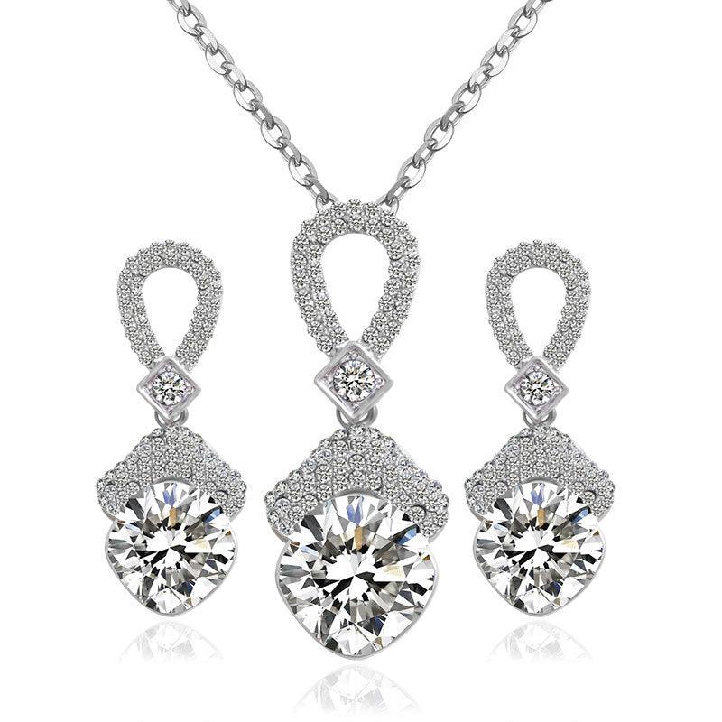 S010 Bride Necklace Earrings Set East Accessories 2 Sets Of Zircon Bride Jewelry Necklace Set - Nioor