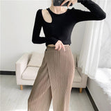 Straight Oblique Loose Slimming Casual Pleated Pants - Nioor