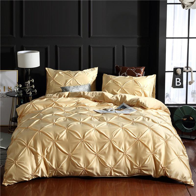 European style washed silk three-piece solid color bed sheet duvet cover - Nioor