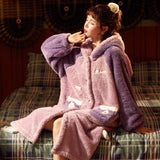 Women's Autumn And Winter Long Thick Hooded Coral Velvet Nightgown - Nioor