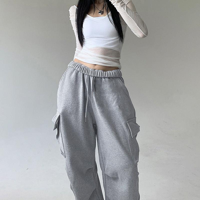 Autumn Sports Style Elastic Waistband Lace-up Casual Trousers - Nioor