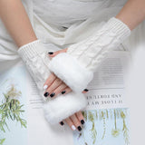 Women's Knitted Half Finger Solid Color Twist Gloves - Nioor