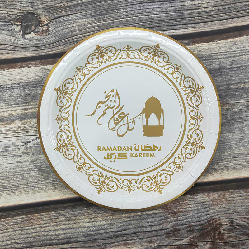 Muslim Eid Tableware Bronzing Disposable Paper Plate Paper Cup Decoration