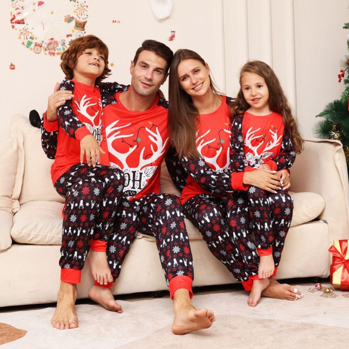 New Letter Snowflake Deer Christmas Parent-child Suit Printed Homewear Pajamas - Nioor