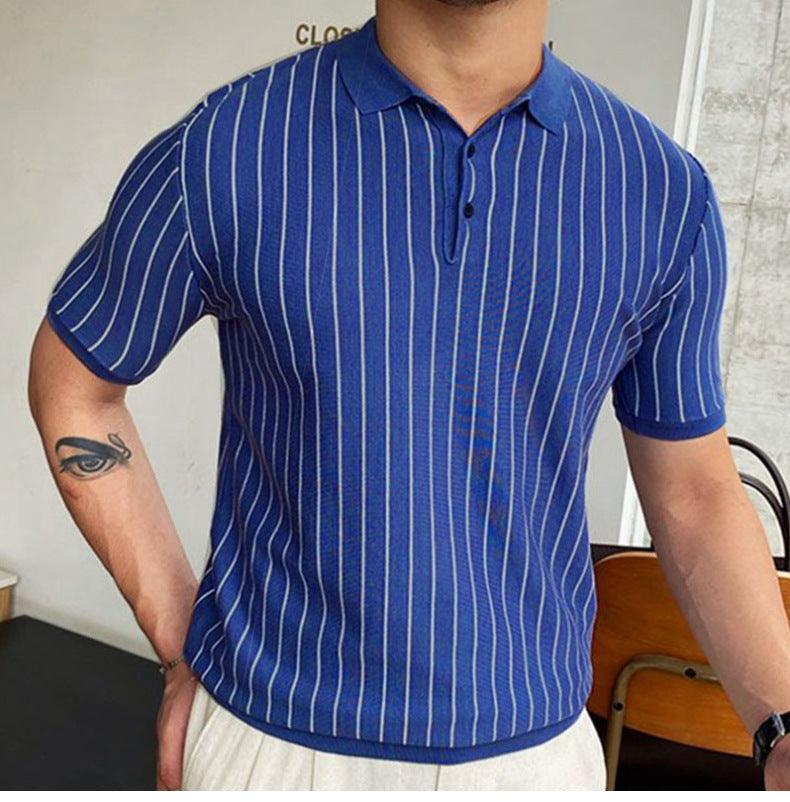 Summer New Striped Slim-fit Short Sleeve Lapel Business - Nioor