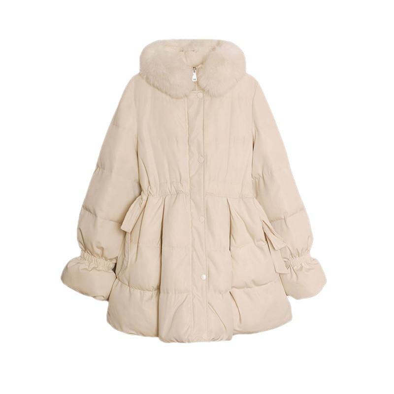 Christmas Red Velvet Cotton-padded Coat For Women New Mid-length Autumn And Winter Waist-tight - Nioor