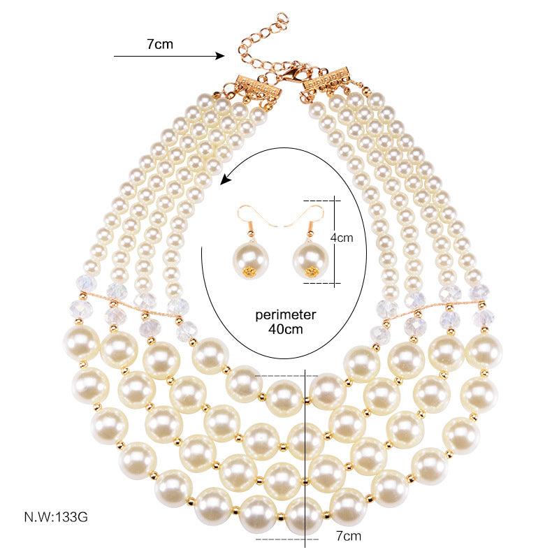 Europe necklace crystal pearl Long Necklace Earrings female bride jewelry set accessories - Nioor