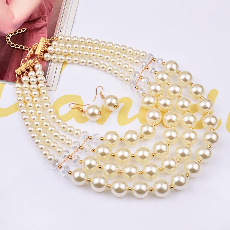 Europe necklace crystal pearl Long Necklace Earrings female bride jewelry set accessories - Nioor