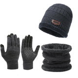 Men's Winter Scarf Gloves Three-piece Set Fleece-lined Warm Knitted Hat - Nioor