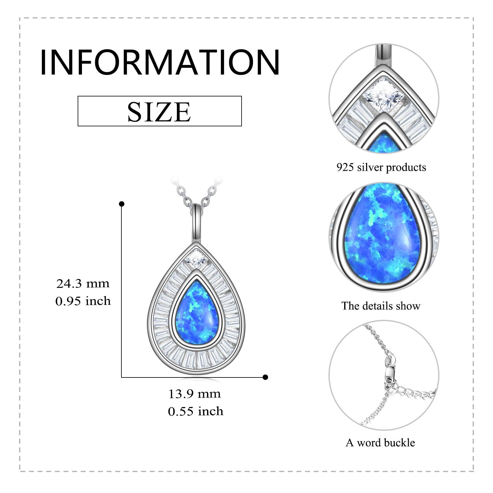 Sterling Silver Blue Opal Teardrop Necklace Jewelry for Women - Nioor