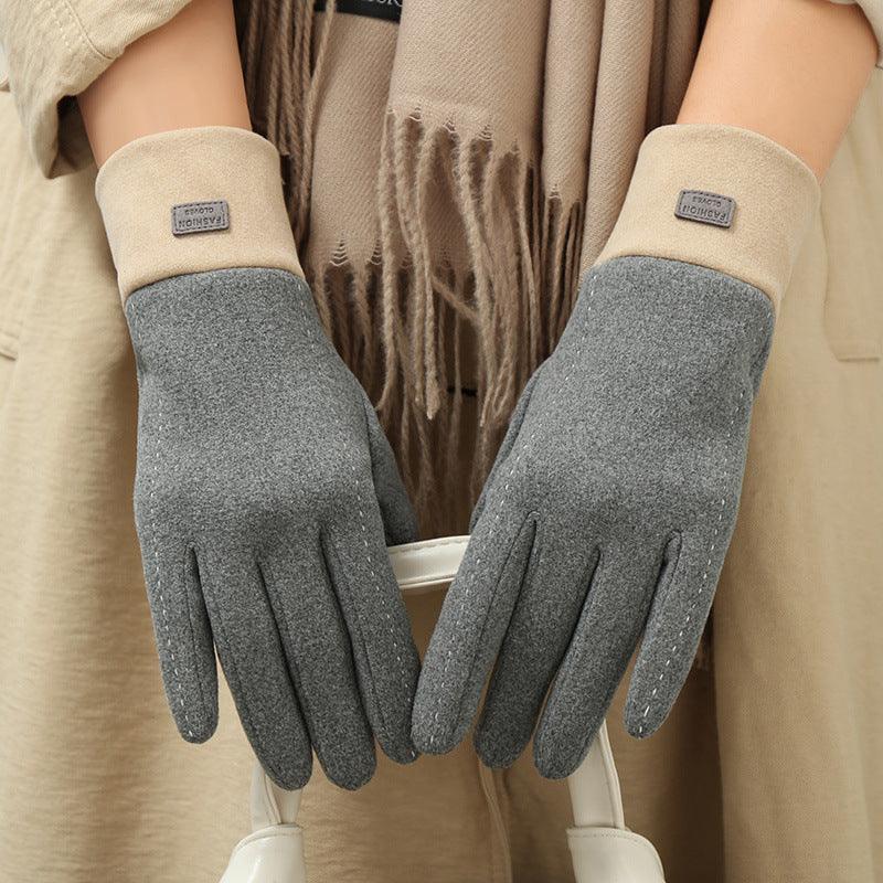 Women's Winter New Dralon Fleece-lined Warm Korean-style Cold-proof Touch Screen Riding Outdoor Driving Gloves For Students - Nioor