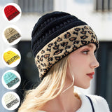 Beanie Women's Warm Leopard Print Knitted Hat Winter - Nioor