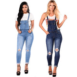 Women's Ripped Denim Suspender Pencil Pants - Nioor