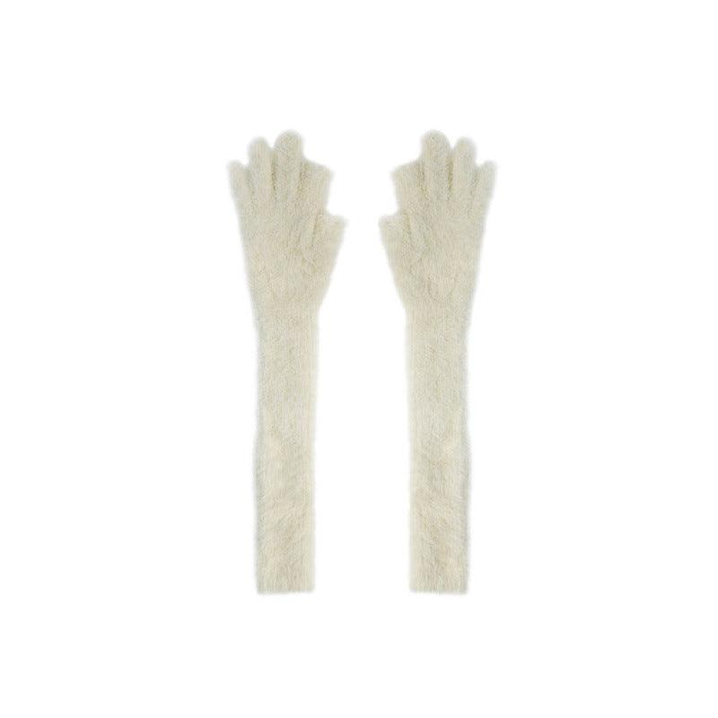 Candy Color Lengthened Mink-like Fingerless Gloves For Women - Nioor