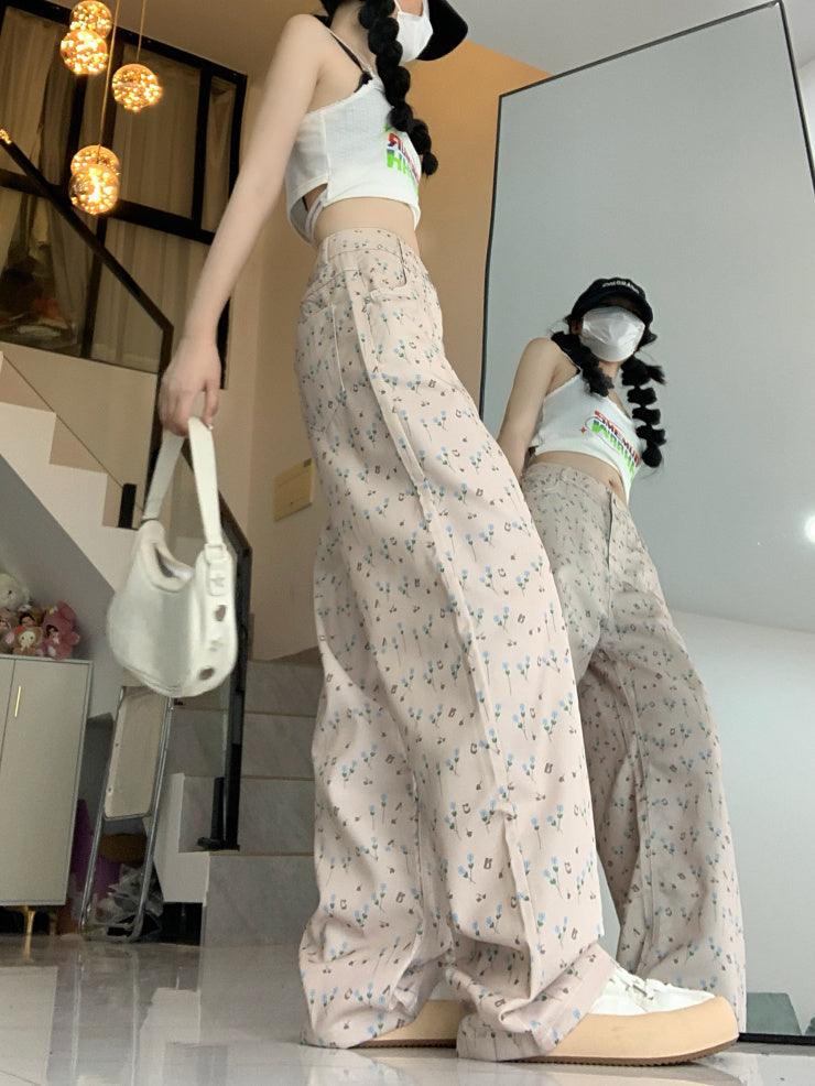 Hong Kong Style Floral Jeans For Women - Nioor