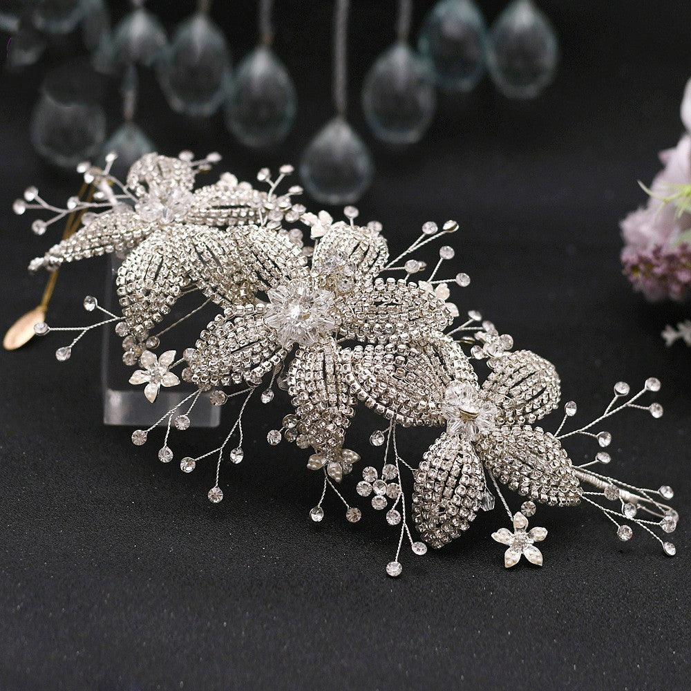 Flower Rhinestone Hair Accessories Bridal Wedding Hair Band - Nioor