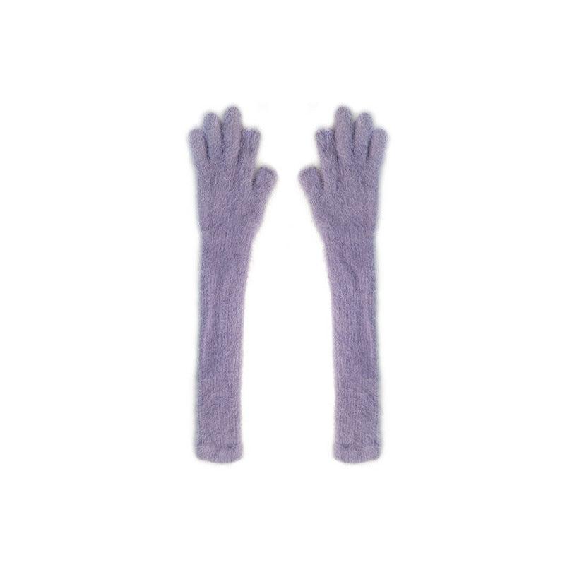 Candy Color Lengthened Mink-like Fingerless Gloves For Women - Nioor