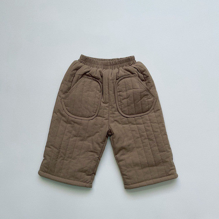 Lightweight Quilted Children's Clothing Children's Velvet Pants Eight Points Straight-leg Pants