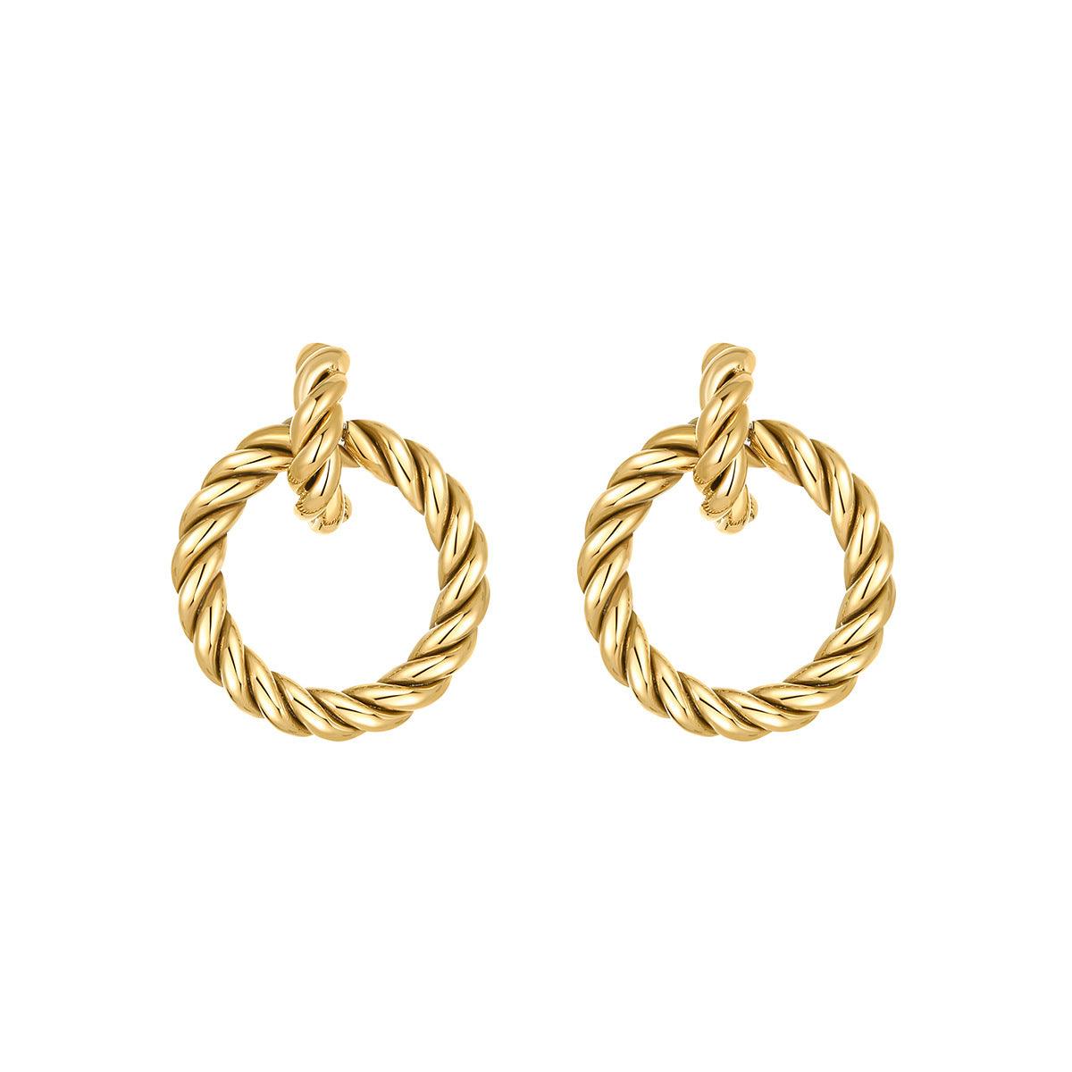 High-grade Titanium Steel Gold-plated Hollow Crescent Earrings - Nioor