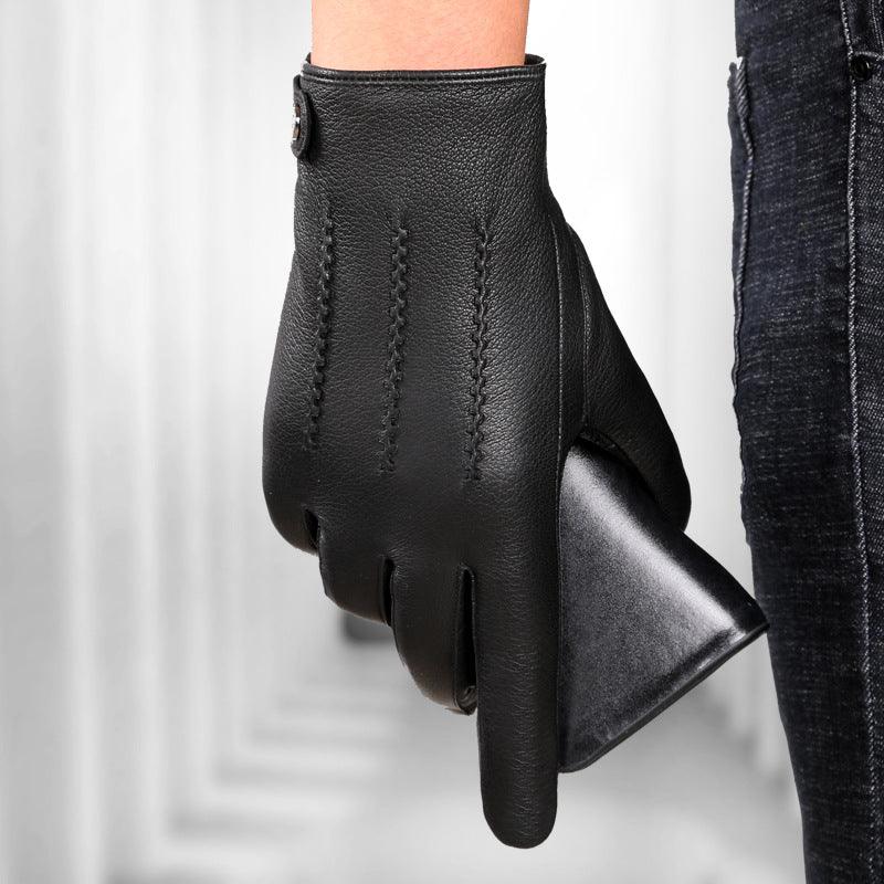 Fleece-lined Thickened Real Leather Gloves - Nioor